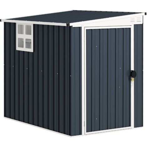 Casetta da Giardino con Finestra 128x193x161-181H cm con Serratura e Chiavi Incluse in Acciaio Grigio Scuro