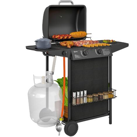 Barbecue a Gas con 3 Bruciatori Indipendenti 108x54x97 cm Coperchio con Termometro Nero