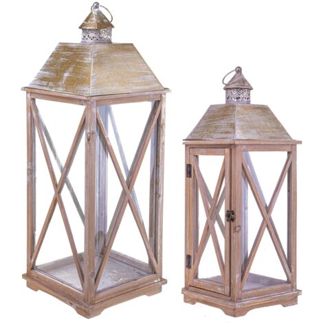 Pajoma Lanterna Sylt In Legno - Misura S, 23x23x39 Cm - Decorazione Per Interni/Esterni Con Vetro, Pelle E Metallo - Colore Naturale - 4