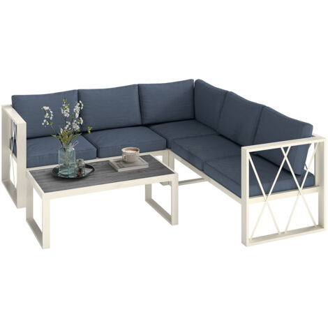 Set Salotto da Giardino Angolare Poltrona Reclinabile 2 Divanetti con Cuscini e Tavolino Grigio (1/5)