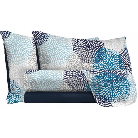 Set Lenzuola Matrimoniale con Stampa Sopra Sotto e Federe Soffioni Blu