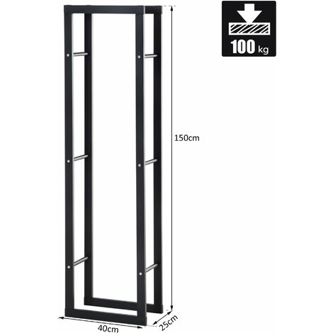 Portalegna Legnaia Verticale in Ferro 40x25x150 cm da Interno Max 100Kg  Nero