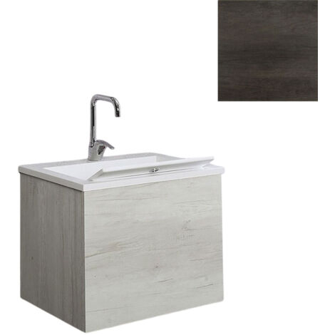 Mobile Lavatoio Vasca Zeus in MineralMarmo Apertura a 2 Ante 60x48x50 cm Olmo Scuro (1/5)