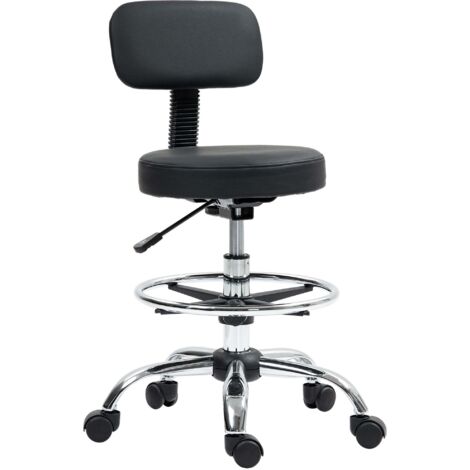 Sedia Girevole 52x52x78-92 cm ad Altezza Regolabile con Poggiapiedi in Acciaio e Finta Pelle Nero (1/5)