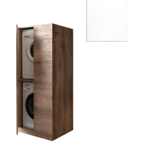 Mobile Lavanderia a Colonna per Lavatrice e Asciugatrice con Ante 70x70x174A cm in Nobilitato Unika Bianco Latte