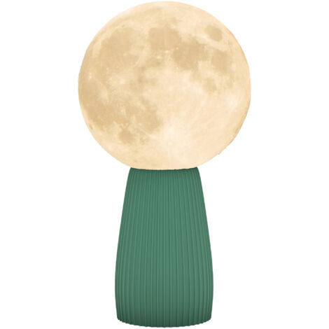 Lampada da Tavolo a Forma di Luna a 3 Tonalità Ø15x28 cm in ABS Bianco e Verde Scuro