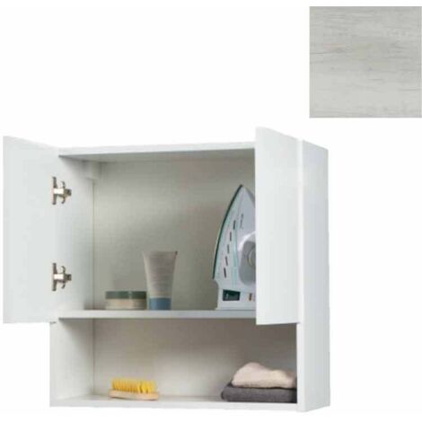 Pensile Bagno Lavanderia con 2 Ante e Vano a Giorno 57,5x27x58 cm in Nobilitato Olmo Bianco (1/4)
