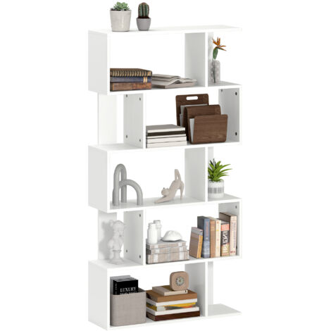 Libreria Asimmetrica a S a 5 Livelli 80x24x159 cm in Legno Bianco (1/5)