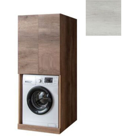 Mobile Lavanderia a Colonna per Lavatrice o Asciugatrice con 2 Ante Installabili Sopra o Sotto 70x70x174A cm in Nobilitato Unika Olmo Bianco