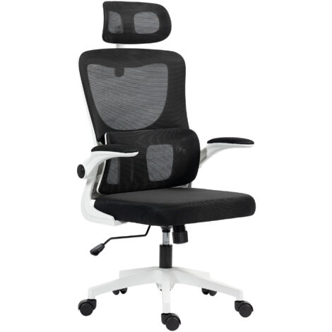 Sedia Ergonomica da Ufficio Girevole 60x59x114-122 cm con Poggiatesta Rimovibile in Tessuto a Rete Nero (1/5)