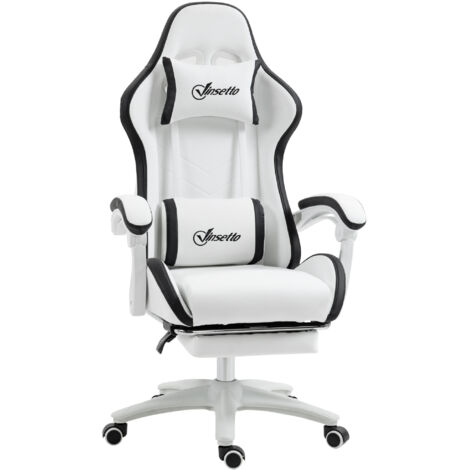 Sedia da Gaming con Schienale Reclinabile 65x65x121-129 cm in Finta Pelle PU Bianco e Nero (1/5)