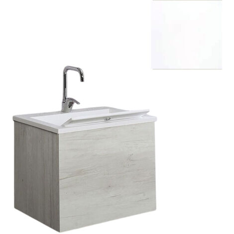 Mobile Lavatoio Sospeso Vasca Zeus in MineralMarmo Apertura a Cassettone 60x48x50 cm Bianco Latte