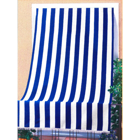 Tenda da Sole per Sormonto 140x250 cm in Poliestere con Anelli Ranieri a Strisce Blu