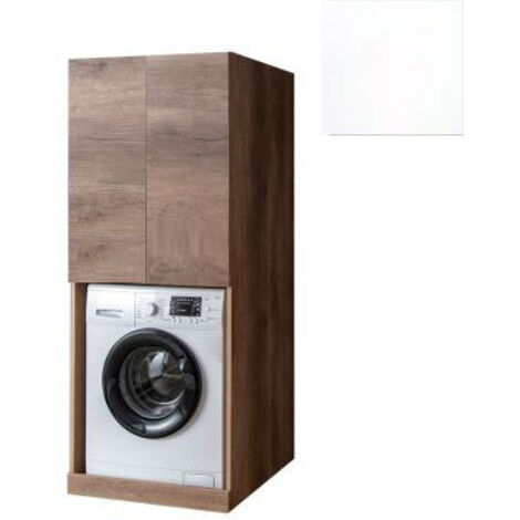 Mobile Lavanderia a Colonna per Lavatrice o Asciugatrice con 2 Ante Installabili Sopra o Sotto 70x70x174A cm in Nobilitato Unika Bianco Latte