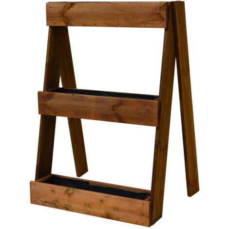 Orto Verticale Inclinato 3 Livelli 71x16,5x100 cm Ortolegno Balcony in Legno di Pino color Castagno (1/3)