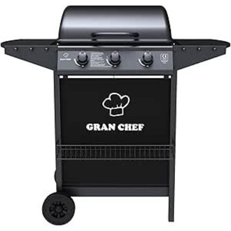 Barbecue a Gas 3 Fuochi Thomas Fuoco Principale da 2,9 kW Accensione Piezoelettrica in Acciaio Smaltato Nero
