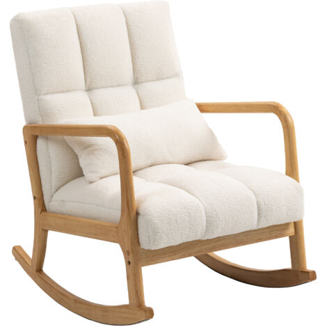 Poltrona a Dondolo 90°-130° 64,5x82x89 cm con Cuscino Lombare in Tessuto Sherpa Bianco (1/5)
