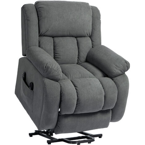 Poltrona Alzapersona Massaggiante e Reclinabile 93x104x105 cm con Telecomando in Tessuto Effetto Velluto Grigio (1/5)