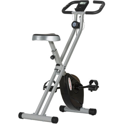 Cyclette Pieghevole Magnetica a 8 Livelli con Display LCD con Rotelle Grigio e Nero