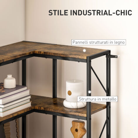 COSTWAY Scaffale A 3 Ripiani, Libreria Angolare Industriale Con Ripiani Regolabili E Struttura Metallica Scaffale Da Terra Con Dispositivo Antiribaltamento Per Studio Soggiorno 70x35x81 Cm 81773734