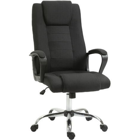 Sedia da Ufficio Ergonomica Basculante e Imbottita 62x76x110-119 cm in Poliestere Effetto Lino Nero (1/5)
