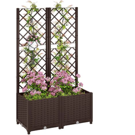 Fioriera con Traliccio per Rampicanti 80x40x135 cm 8 Fori di Drenaggio in PP Marrone (1/5)