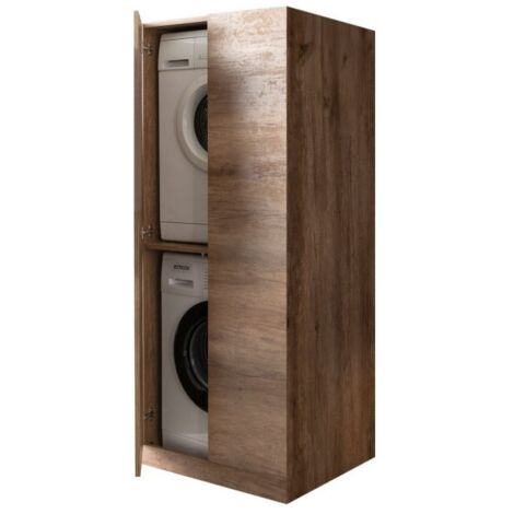 Mobile Lavanderia a Colonna per Lavatrice e Asciugatrice con Ante 70x70x174A cm in Nobilitato Unika Olmo Bianco