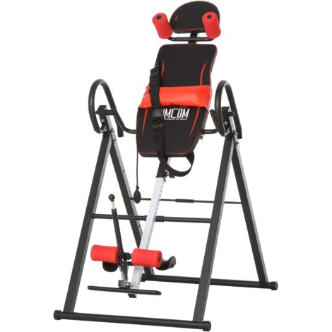 Panca a Inversione Regolabile 79x114x153 cm con Poggiatesta Rosso e Nero