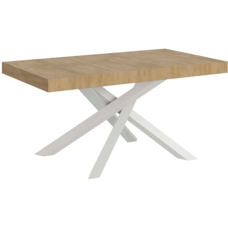 Tavolo Allungabile 200-304x90x77 cm Volantis Premium Quercia Natura Telaio Bianco (1/5)