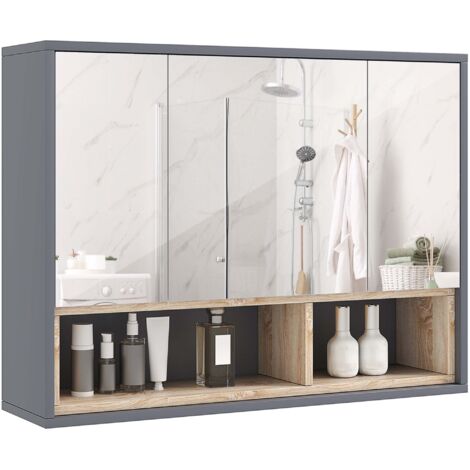 Pensile da Bagno con Armadietto 3 Ante Ammortizzate 80x20x60 cm Grigio
