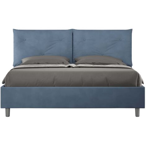 Letto Matrimoniale 160x210 cm con Rete e Contenitore Giroletto con Alzata Comoda Imbottito in Microfibra Appia Blu (1/5)