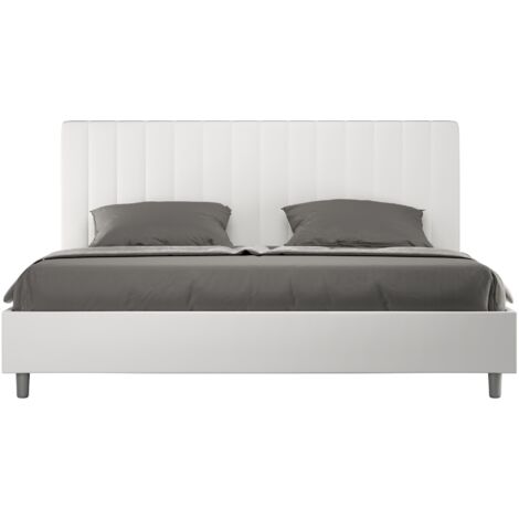 Letto Matrimoniale King Size 180x210 cm con Rete Imbottito in Similpelle Agueda Bianco (1/5)