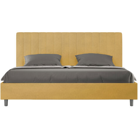 Letto Matrimoniale King Size 200x200 cm con Rete Imbottito in Microfibra Agueda Ocra (1/5)
