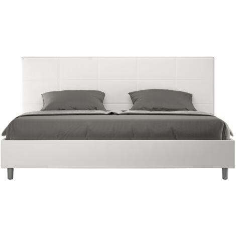 Letto Matrimoniale King Size 200x200 cm con Rete Imbottito in Similpelle Mika Bianco (1/5)