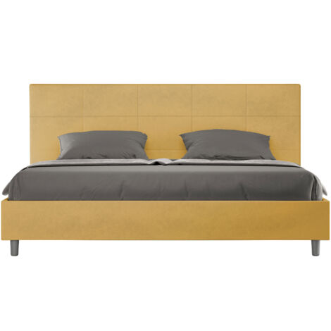 Letto Matrimoniale King Size 180x210 cm con Rete Imbottito in Microfibra Mika Ocra (1/5)