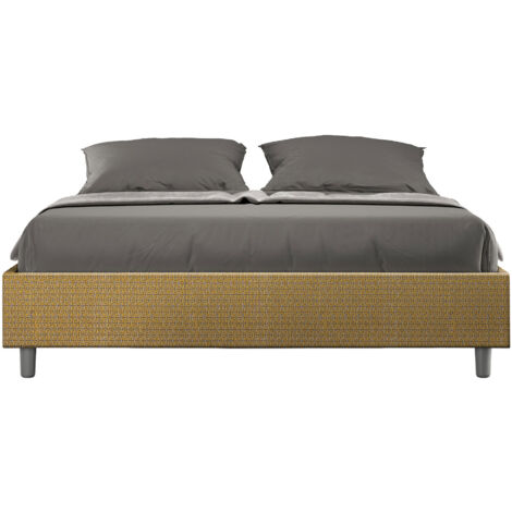 Letto Matrimoniale 160x190 cm con Rete e Contenitore Giroletto con Alzata Comoda Imbottito in Tessuto Labirinto Azelia Giallo (1/5)