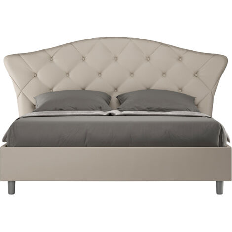 Letto Matrimoniale 160x200 cm Senza Rete con Testata Imbottito in Similpelle Langre Tortora (1/5)