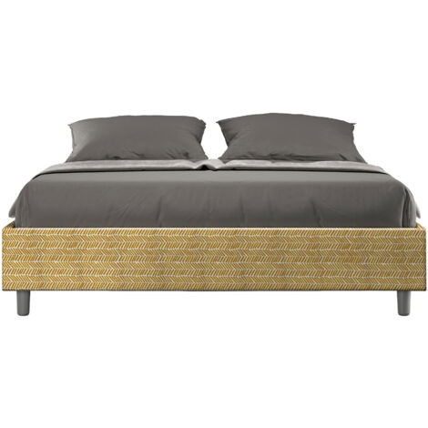Letto Matrimoniale 160x200 cm con Rete e Contenitore Giroletto con Alzata Comoda Imbottito in Tessuto Aragona Azelia Giallo (1/5)