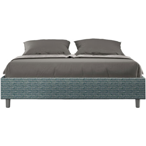 Letto Matrimoniale 160x200 cm con Rete e Contenitore Giroletto con Alzata Comoda Imbottito in Tessuto Aragona Azelia Blu (1/4)