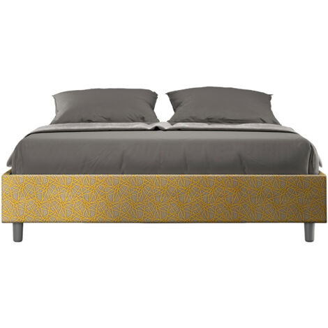 Letto Matrimoniale 160x190 cm con Rete e Contenitore Giroletto con Alzata Comoda Imbottito in Tessuto Era Azelia Giallo (1/5)