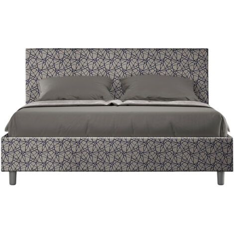 Letto Matrimoniale 160x190 cm con Rete e Contenitore Giroletto con Alzata Comoda Imbottito in Tessuto Era Adele Blu (1/5)