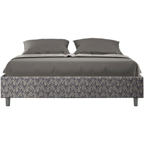 Letto Matrimoniale 160x200 cm con Rete e Contenitore Giroletto con Alzata Comoda Imbottito in Tessuto Era Azelia Blu (1/5)