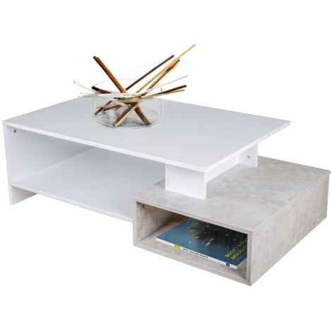 Tavolino da Salotto Design Moderno 106,5x60x34,5 cm in MDF Bianco e Cemento (1/4)