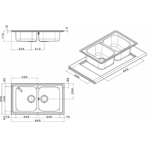 Lavello Cucina 2 Vasche 86x50 cm in Acciaio Inox Apell Melodia