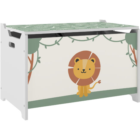 Baule Portagiochi per Bambini 60x37x39 cm con Coperchio in MDF Verde
