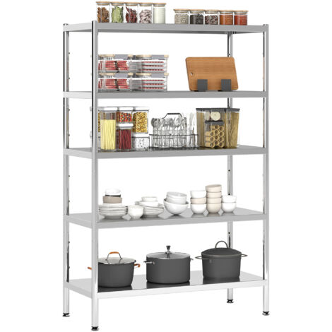 Scaffale da Cucina a 5 Livelli Regolabili 91x40x139 cm in Acciaio Inox Argento (1/5)