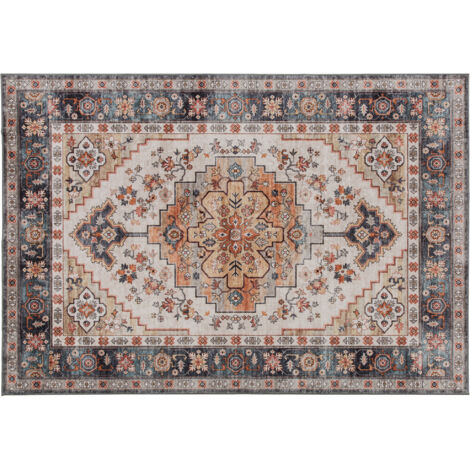 Tappeto Bohemien Antiscivolo e Lavabile 230x160 cm a Pelo Corto in Effetto Cashmere Marrone (1/5)
