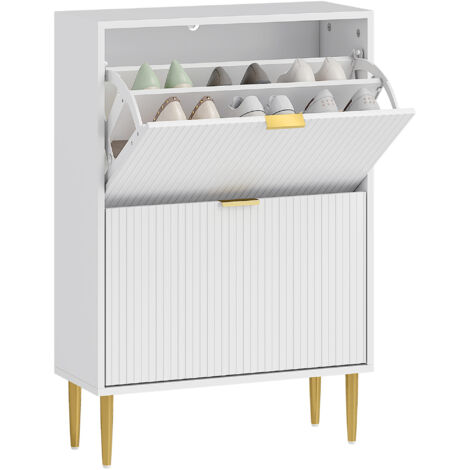 Scarpiera Slim con 2 Cassetti Ribaltabili per 12 Paia di Scarpe 60x24x91,5 cm Design Moderno in MDF Bianco