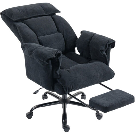 Sedia da Ufficio Operativa Reclinabile con Poggiapiedi 75x77x110-118 cm in Tessuto Effetto Velluto Nero (1/5)