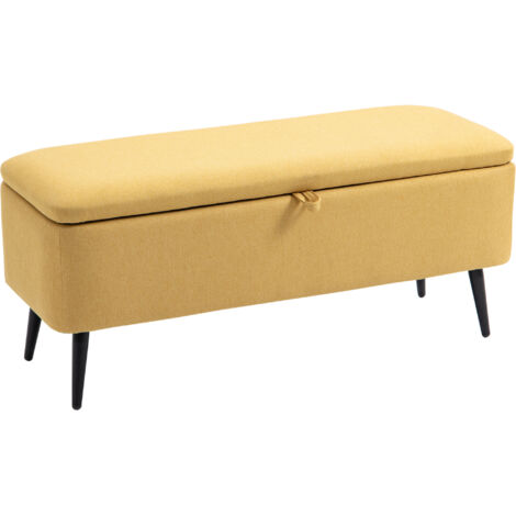 Panca Fondo Letto Contenitore 101x38,5x44,5 cm Rivestimento in Poliestere Giallo